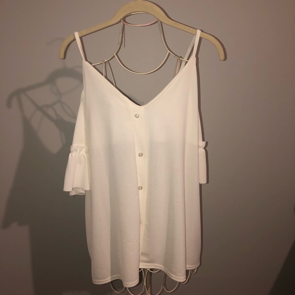 Boohoo Tops - Worn Once! Cold Shoulder Plus Button Blouse
